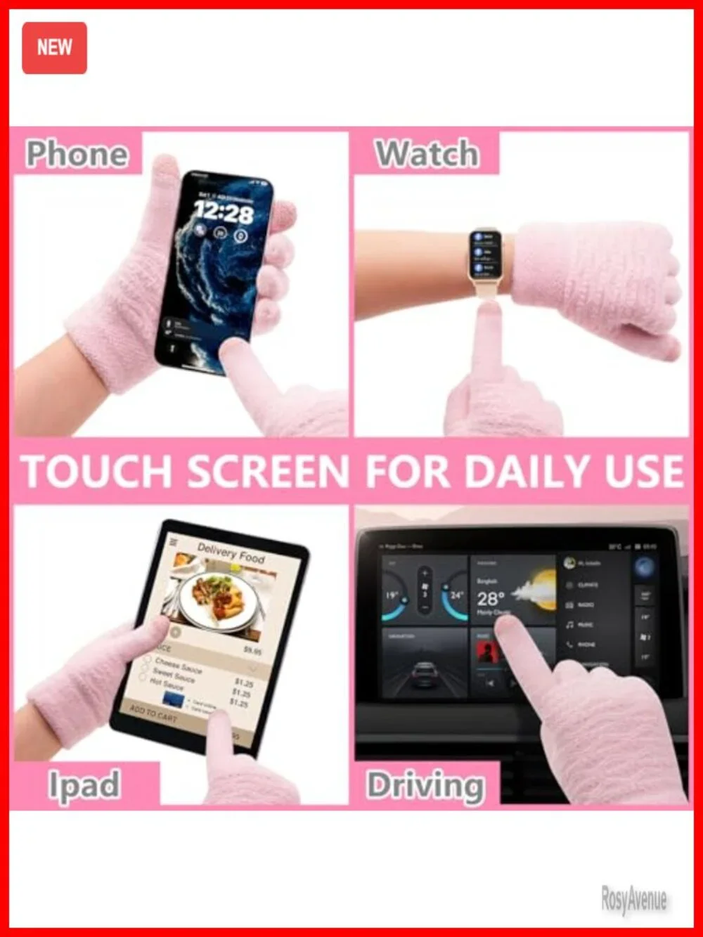 Winter Beanie Scarf and Touch Screen Gloves Set Fleece Lined Knit Hat Gloves Set